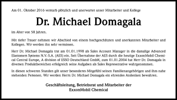 Anzeige von Michael Domagala von Kölner Stadt-Anzeiger / Kölnische Rundschau / Express