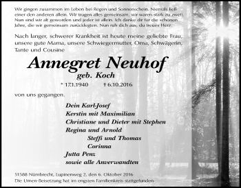 Anzeige von Annegret Neuhof von  Lokalanzeiger 