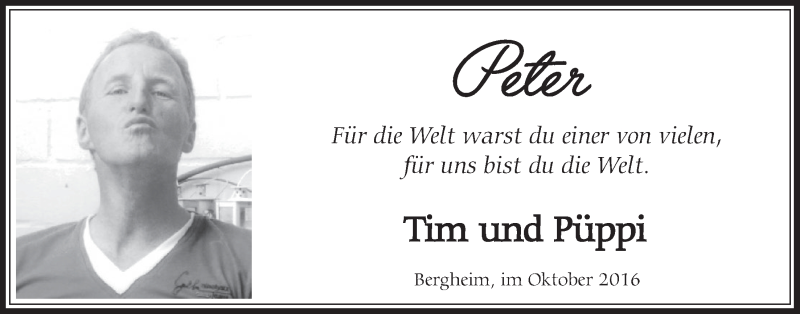  Traueranzeige für Peter  vom 29.10.2016 aus  Sonntags-Post 