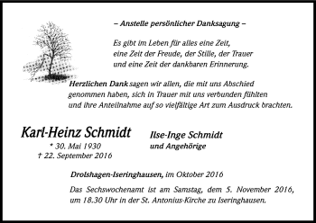 Anzeige von Karl-Heinz Schmidt von Kölner Stadt-Anzeiger / Kölnische Rundschau / Express