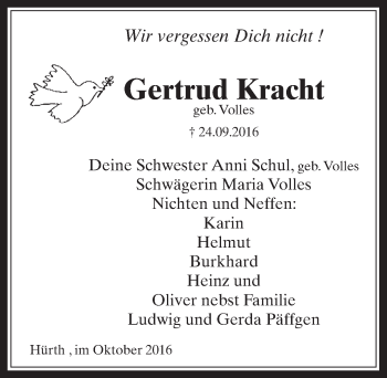 Anzeige von Gertrud Kracht von  Wochenende 