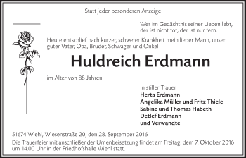Anzeige von Huldreich Erdmann von  Anzeigen Echo 
