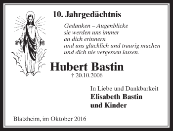 Anzeige von Hubert Bastin von  Werbepost 