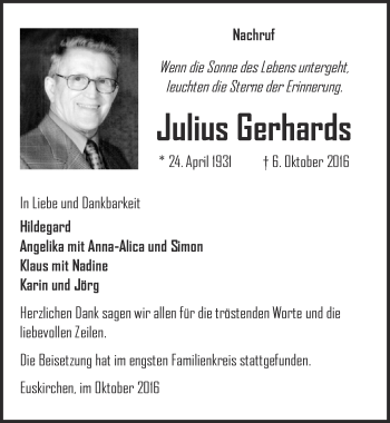 Anzeige von Julius Gerhards von  Blickpunkt Euskirchen 