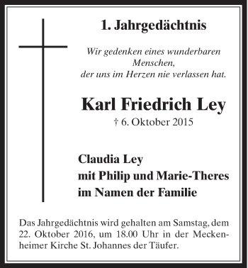 Anzeige von Karl Friedrich Ley von  Schaufenster/Blickpunkt 