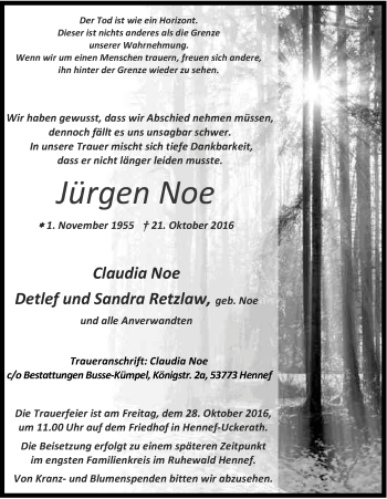 Anzeige von Jürgen Noe von Kölner Stadt-Anzeiger / Kölnische Rundschau / Express