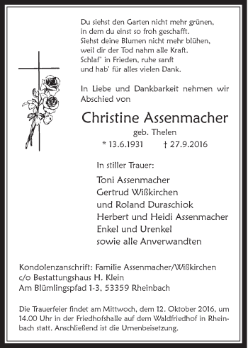 Anzeige von Christine Assenmacher von  Schaufenster/Blickpunkt 