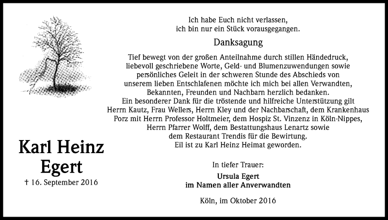  Traueranzeige für Karl Heinz Egert vom 22.10.2016 aus Kölner Stadt-Anzeiger / Kölnische Rundschau / Express