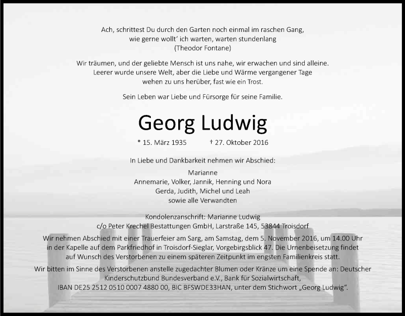  Traueranzeige für Georg Ludwig vom 01.11.2016 aus Kölner Stadt-Anzeiger / Kölnische Rundschau / Express