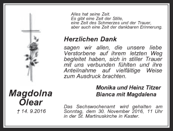 Anzeige von Magdolna Olear von  Werbepost 