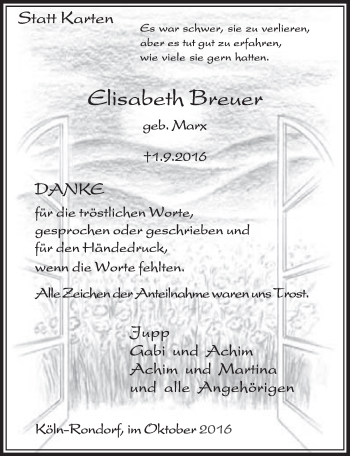 Anzeige von Elisabeh Breuer von  Kölner Wochenspiegel 