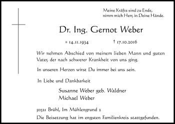 Anzeige von Gernot Weber von Kölner Stadt-Anzeiger / Kölnische Rundschau / Express