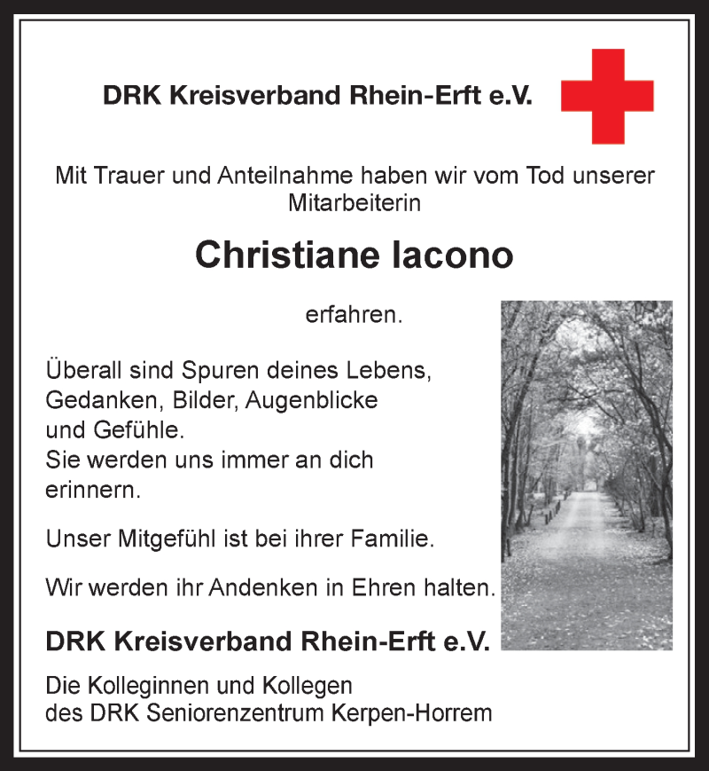  Traueranzeige für Christiane Iacono vom 12.10.2016 aus  Werbepost 