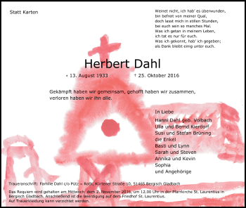 Anzeige von Herbert Dahl von Kölner Stadt-Anzeiger / Kölnische Rundschau / Express