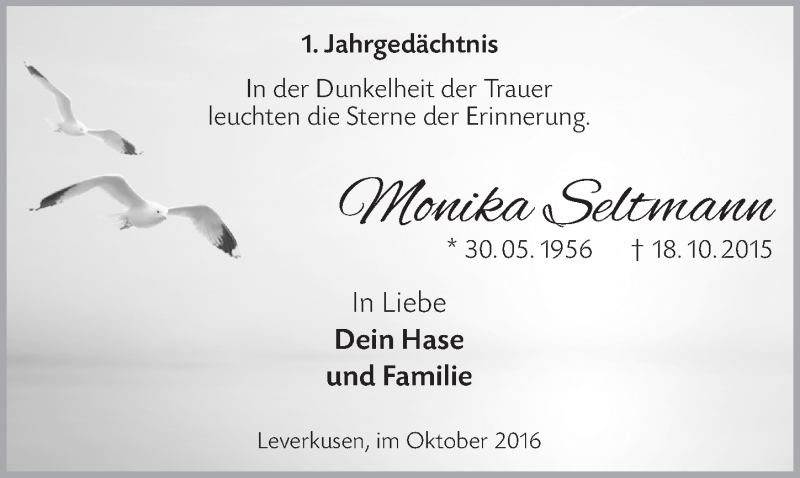  Traueranzeige für Monika Seltmann vom 19.10.2016 aus  Lokale Informationen 