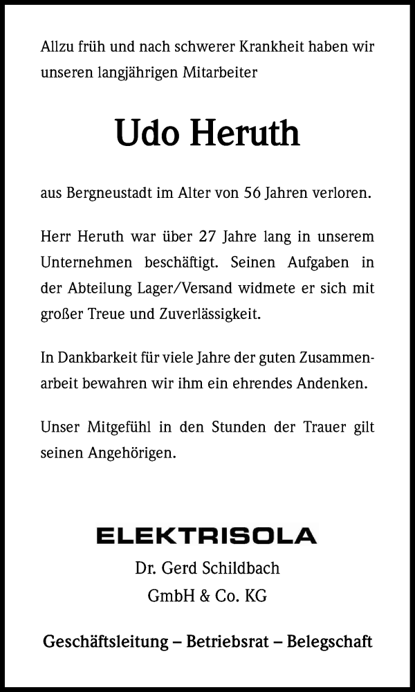  Traueranzeige für Udo Heruth vom 06.10.2016 aus Kölner Stadt-Anzeiger / Kölnische Rundschau / Express