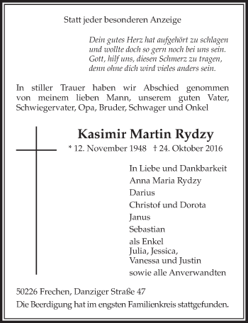 Anzeige von Kasimir Martin Rydzy von  Sonntags-Post 