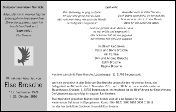 Anzeige von Else Brosche von Kölner Stadt-Anzeiger / Kölnische Rundschau / Express