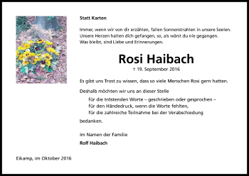Anzeige von Rosi Haibach von Kölner Stadt-Anzeiger / Kölnische Rundschau / Express