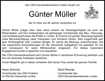 Anzeige von Günter Müller von Kölner Stadt-Anzeiger / Kölnische Rundschau / Express