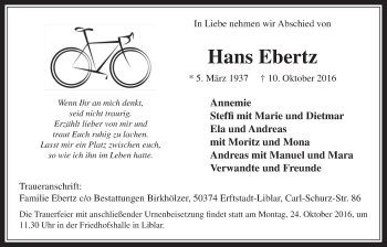 Anzeige von Hans Ebertz von  Werbepost 