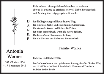 Anzeige von Antonia Werner von  Sonntags-Post 