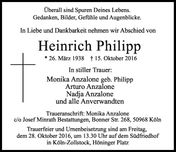 Anzeige von Heinrich Philipp von Kölner Stadt-Anzeiger / Kölnische Rundschau / Express