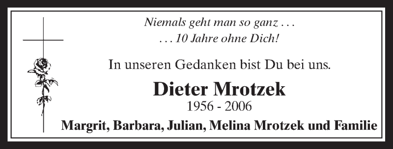  Traueranzeige für Dieter Mrotzek vom 12.10.2016 aus  Werbepost 