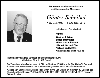 Anzeige von Günter Scheibel von Kölner Stadt-Anzeiger / Kölnische Rundschau / Express