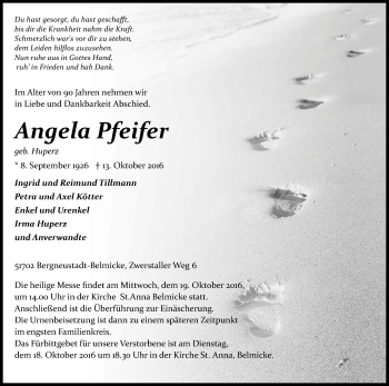 Anzeige von Angela Pfeifer von Kölner Stadt-Anzeiger / Kölnische Rundschau / Express