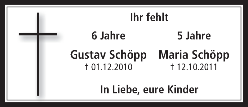  Traueranzeige für Gustav und Maria Schöpp vom 12.10.2016 aus  Wochenende  Werbepost 