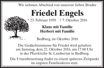 Anzeige von Friedel Engels von  Sonntags-Post 