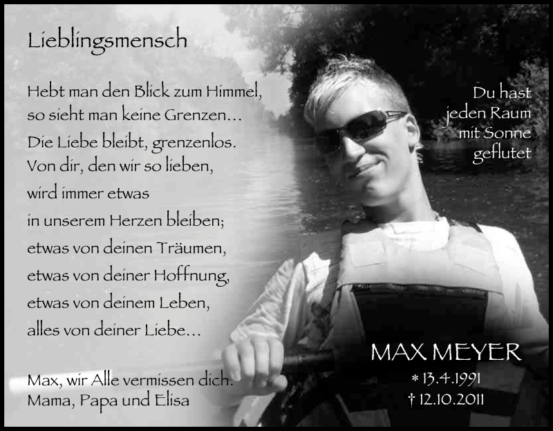  Traueranzeige für Maximilian Niclas Meyer vom 08.10.2016 aus Kölner Stadt-Anzeiger / Kölnische Rundschau / Express