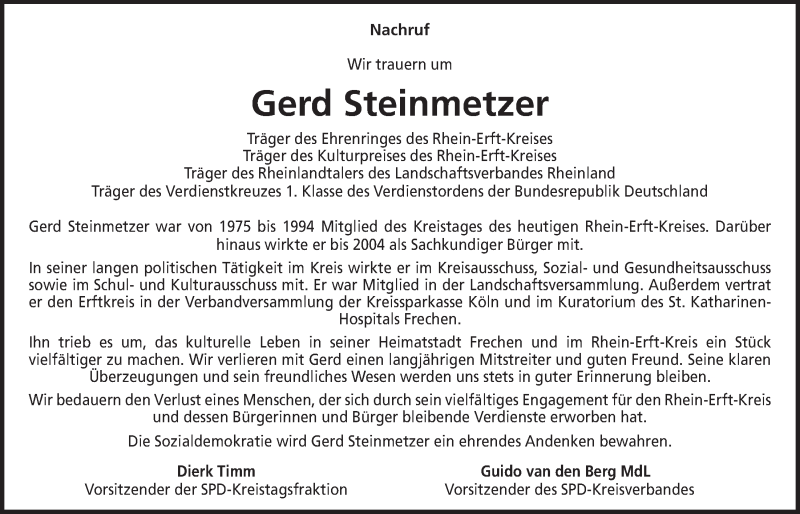  Traueranzeige für Gerd Steinmetzer vom 19.10.2016 aus  Wochenende  Schlossbote/Werbekurier  Werbepost 