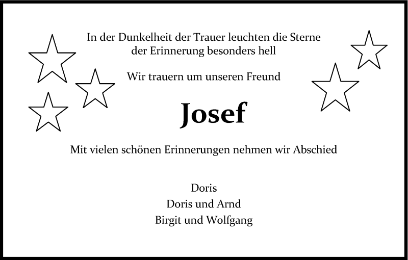  Traueranzeige für Josef  vom 15.10.2016 aus Kölner Stadt-Anzeiger / Kölnische Rundschau / Express