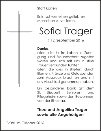 Anzeige von Sofia Trager von  Schlossbote/Werbekurier 