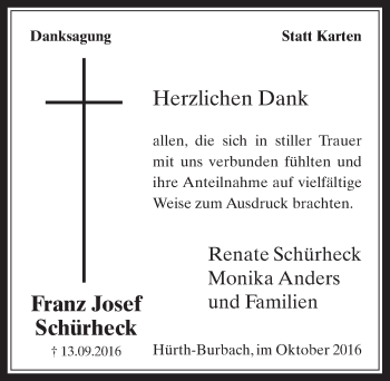 Anzeige von Franz Josef Schürheck von  Wochenende 