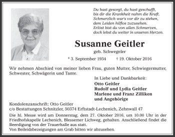 Anzeige von Susanne Geitler von  Werbepost 