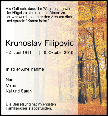 Anzeige von Krunoslav Filipovic von Kölner Stadt-Anzeiger / Kölnische Rundschau / Express