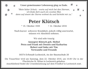 Anzeige von Peter Klütsch von  Werbepost 