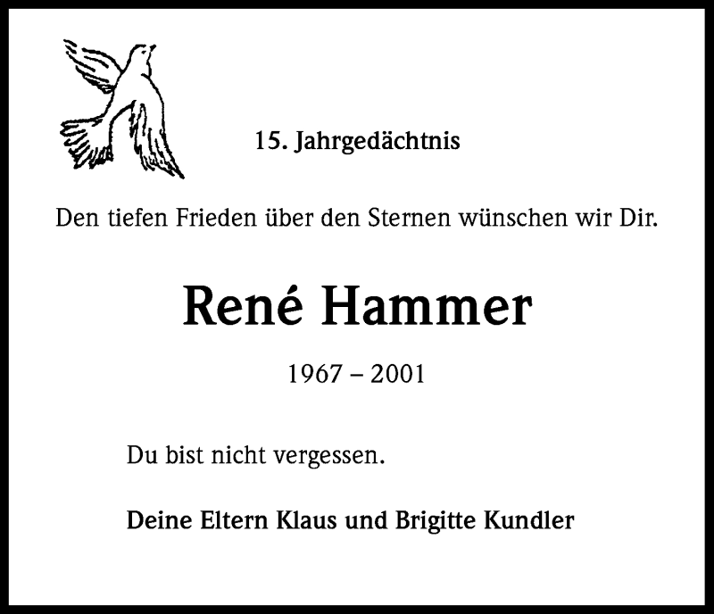  Traueranzeige für René Hammer vom 15.10.2016 aus Kölner Stadt-Anzeiger / Kölnische Rundschau / Express