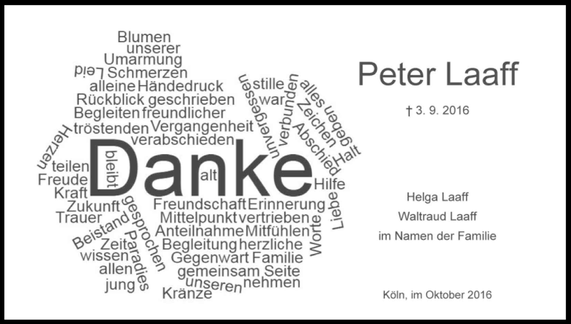  Traueranzeige für Peter Laaff vom 15.10.2016 aus Kölner Stadt-Anzeiger / Kölnische Rundschau / Express