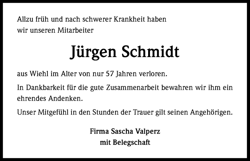  Traueranzeige für Jürgen Schmidt vom 08.10.2016 aus Kölner Stadt-Anzeiger / Kölnische Rundschau / Express