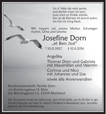 Anzeige von Josefine Dorn von  Schaufenster/Blickpunkt 
