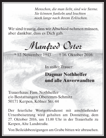 Anzeige von Manfred Oster von  Werbepost 