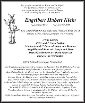 Anzeige von Engelbert Hubert Klein von  Werbepost 