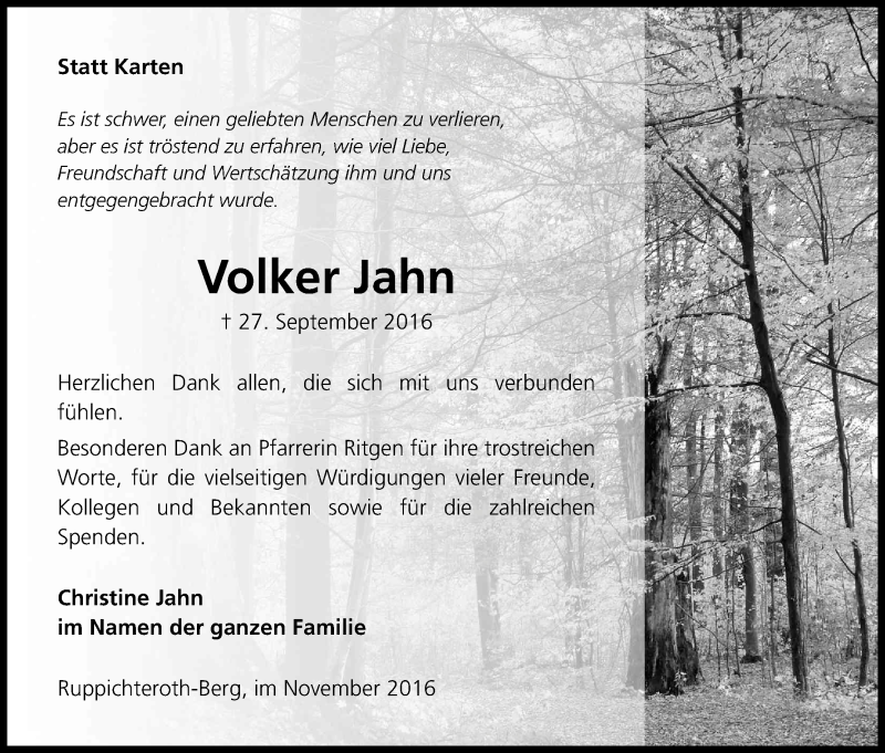  Traueranzeige für Volker Jahn vom 01.11.2016 aus Kölner Stadt-Anzeiger / Kölnische Rundschau / Express