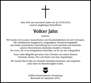 Anzeige von Volker Jahn von Kölner Stadt-Anzeiger / Kölnische Rundschau / Express