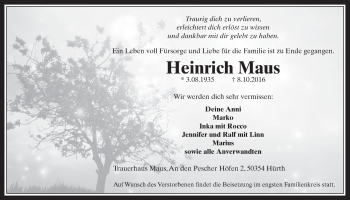 Anzeige von Heinrich Maus von  Wochenende 