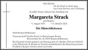Anzeige von Margareta Strack von  Sonntags-Post 